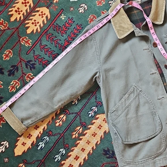 L.L. Bean Vintage Sage Green Barn Jacket with Tan Corduroy Trim - Picture 8 of 8